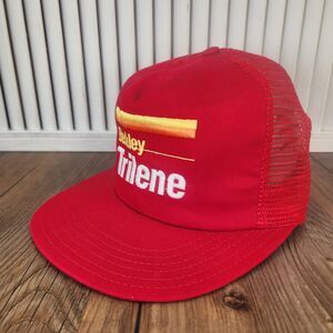 VTG Berkley Trilene Snapback Trucker Hat Cap Red Made in USA Farmer Embroidered